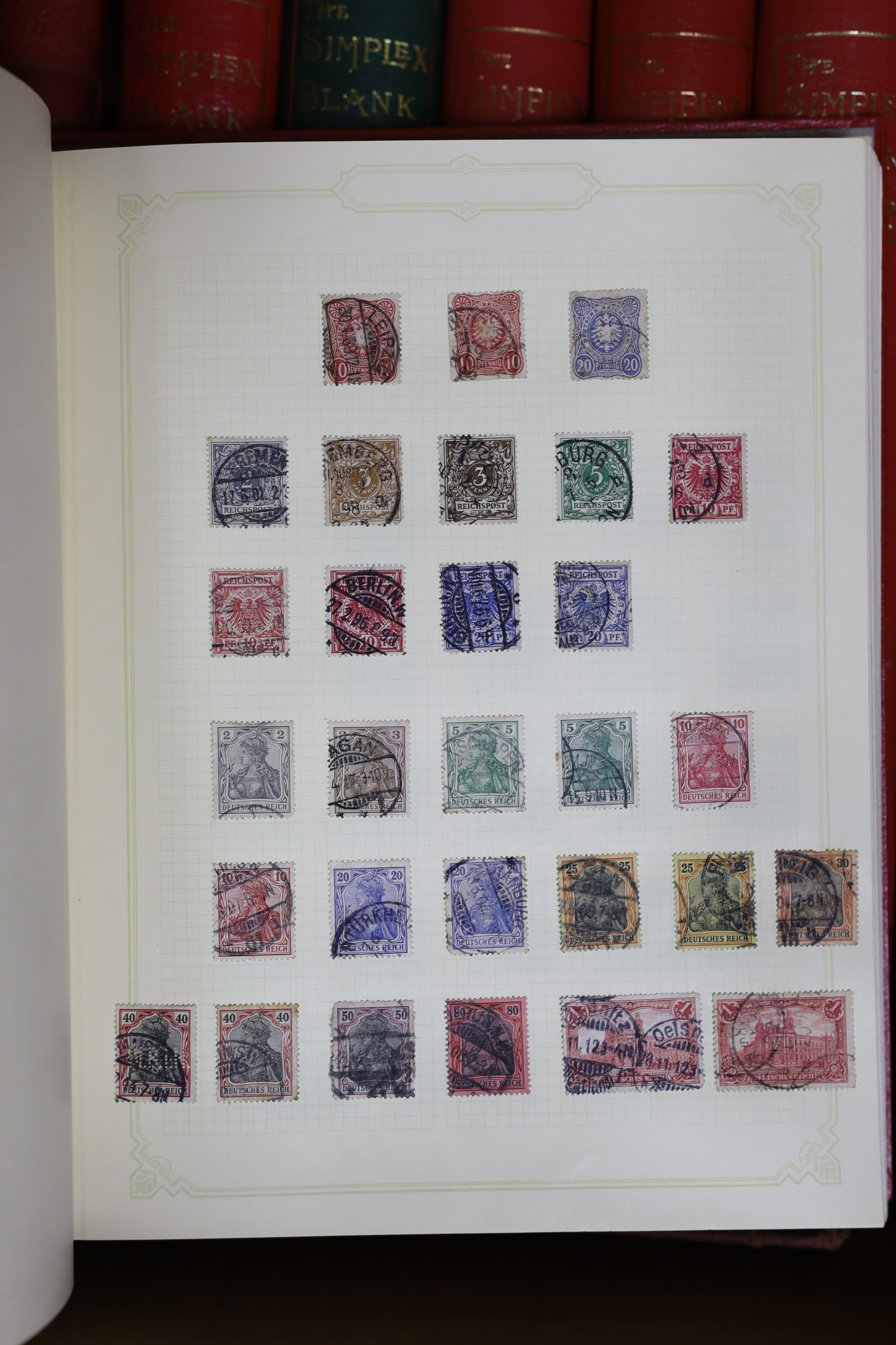 Nine albums World stamps, British Commonwealth Germany, USA